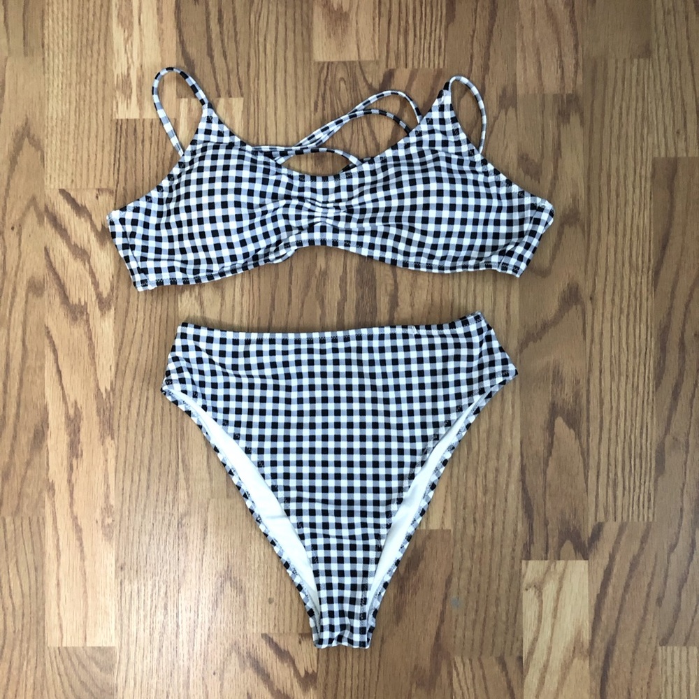 Black White Gingham Bikini Two Piece